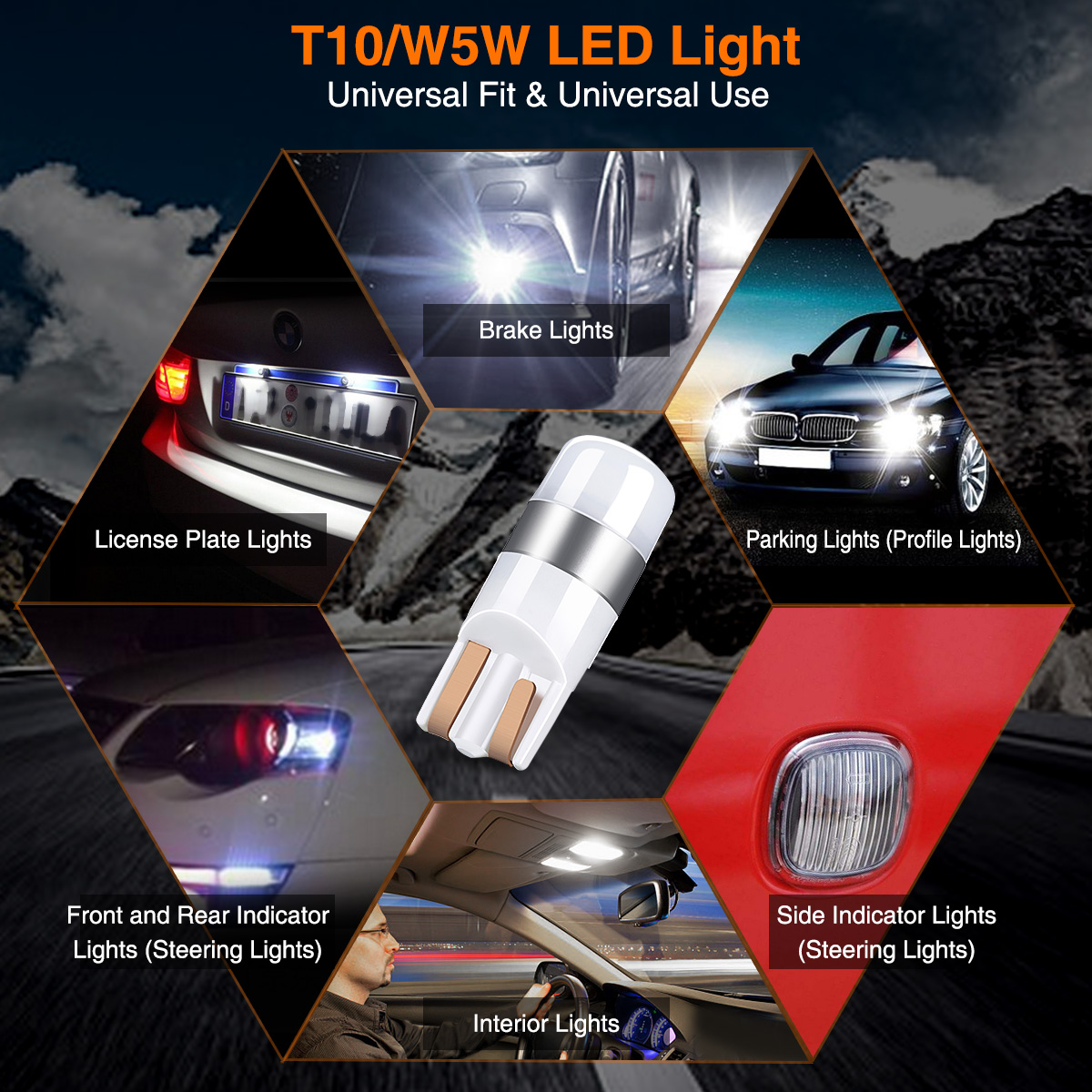 AUDEW 4pcs 194/T10 LED Bulb,Super Bright and Ultra Compact Interior Bulbs for Car,300 Lumens Cool White 