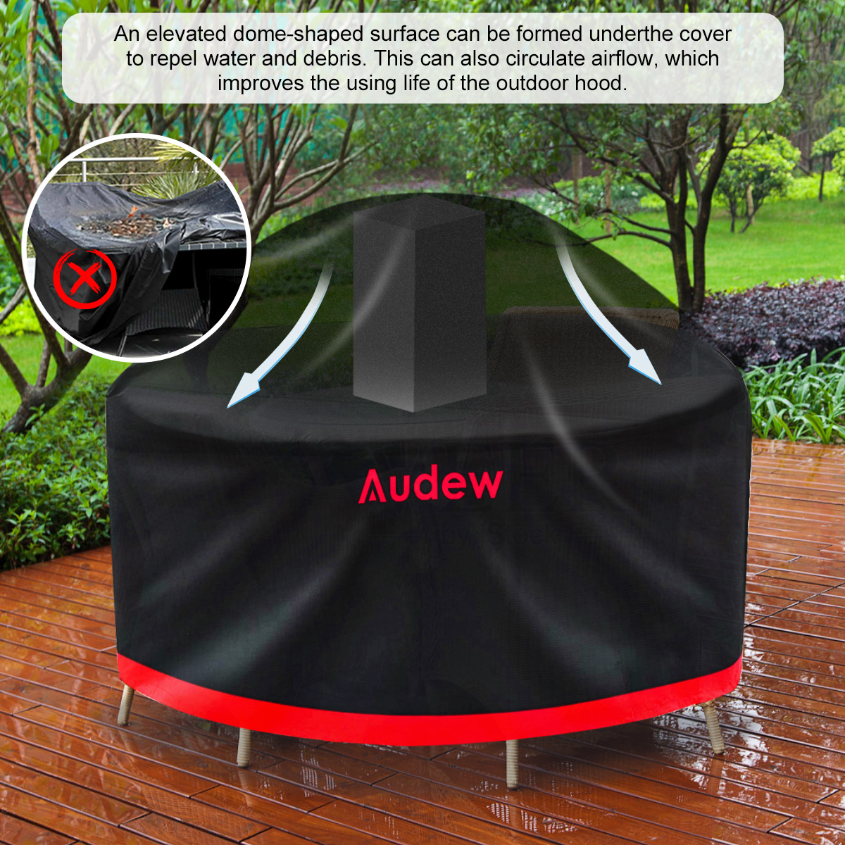 Audew Garden Furniture Cover, Round Garden Table Cover, Premium Oxford Light Duty Waterproof Windproof & Anti-UV Patio Circular Table Cover 62.5