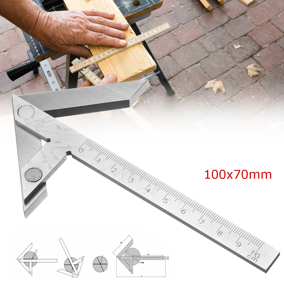 argent Rapporteur en acier inoxydable 180 degr/és Angle de Rotation R/ègle R/ègle Mesurer 100mm Outil Pour Designer Machinist