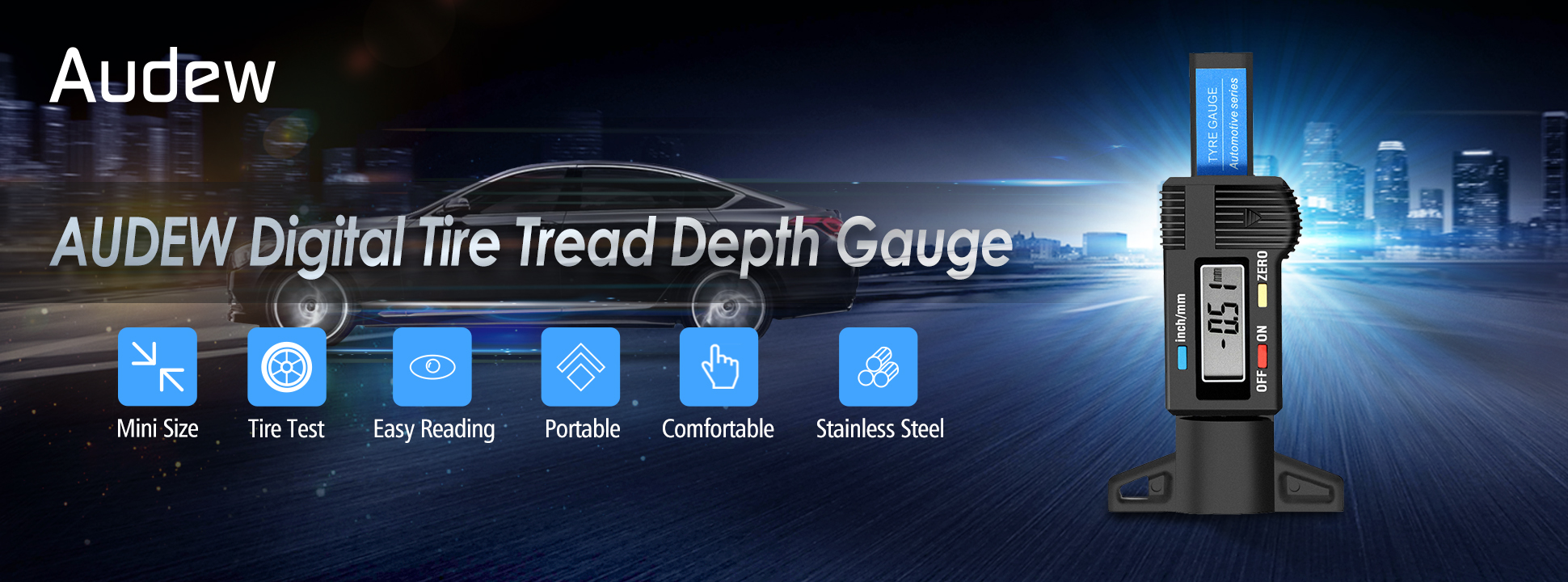 Audew 0-25mm Digital LCD Tyre Tread Depth Gauge  Audew 0-25mm Digital LCD Tyre Tread Depth Gauge