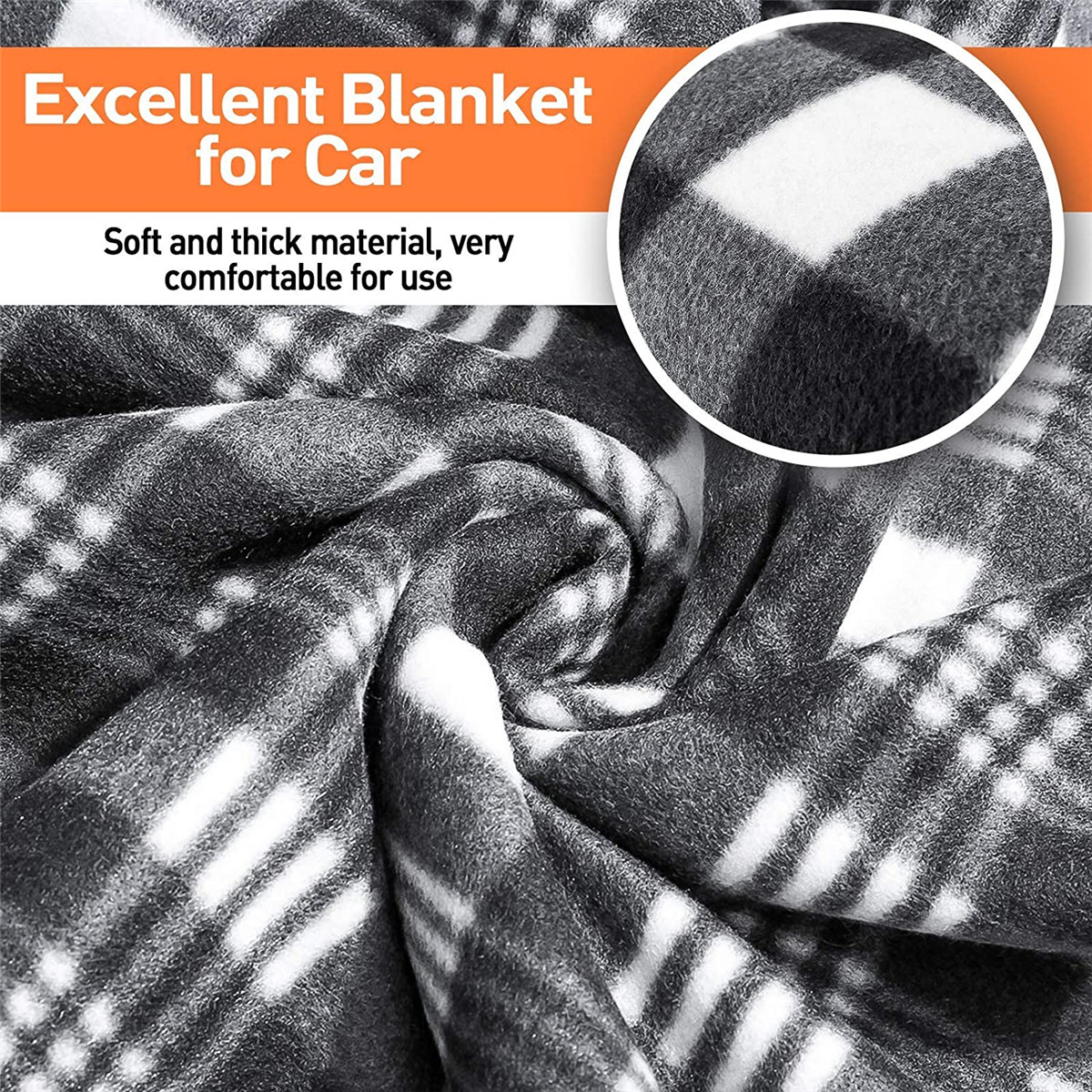 Audew12V/24V Heated Car Blanket, Polar Fleece Travel Throw for Car, Truck & RV (Black/White)
