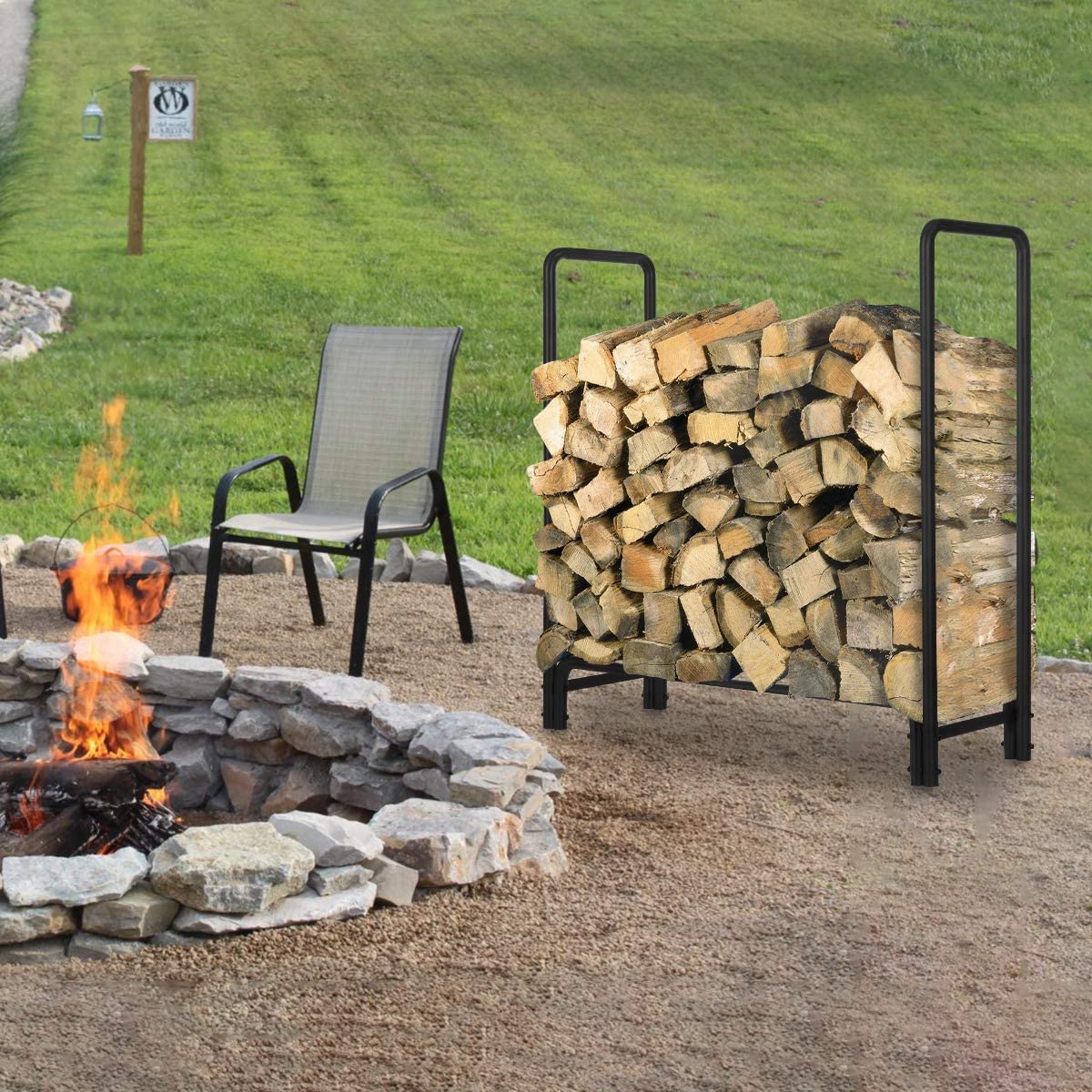 KINGSO Premium Firewood Rack Outdoor Super Easy to Assemble Fire Wood Rack 4 Foot 