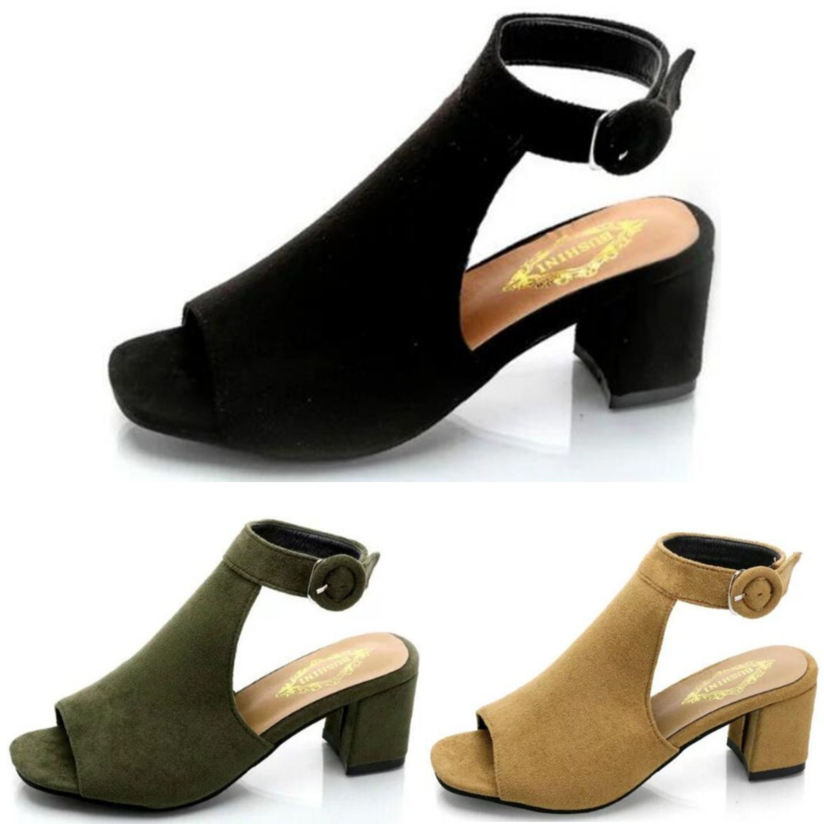 Buy FASHION Womens Low Heel Peep Toe Buckle Mule Ladies Open Back Strap