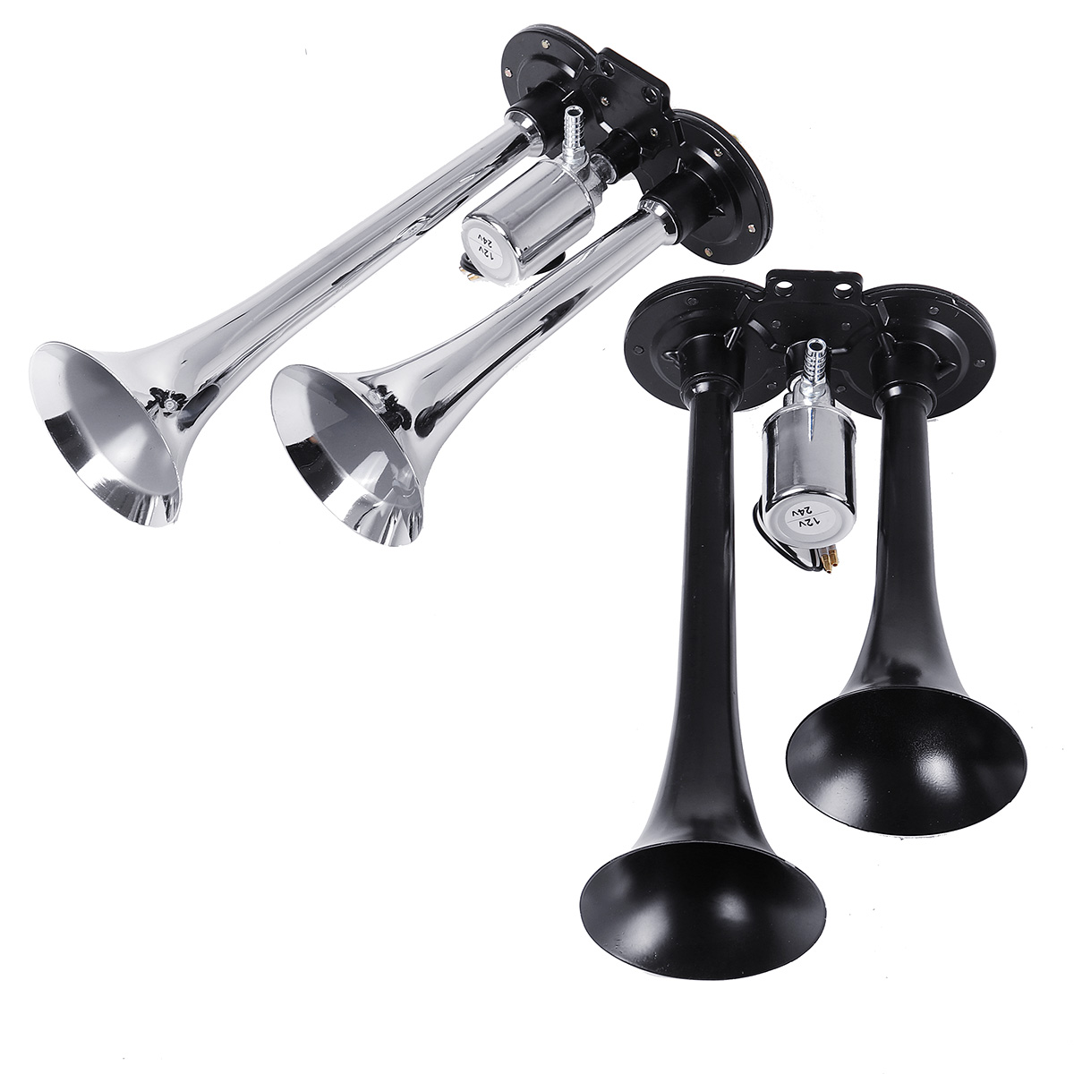 Avertisseur Sonore Trompette Double 12V - Acier Inoxydable, 125 DB, Pour Camion/RV, Argenté