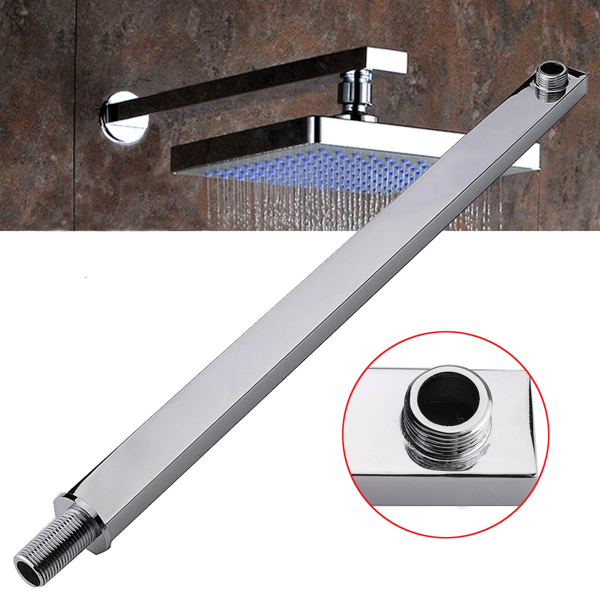 Bras De Pommeau Douche Mural Chromé 37 Cm – Acier Inox & Laiton, Support Fixation Murale Robuste Pour Douche Fixe