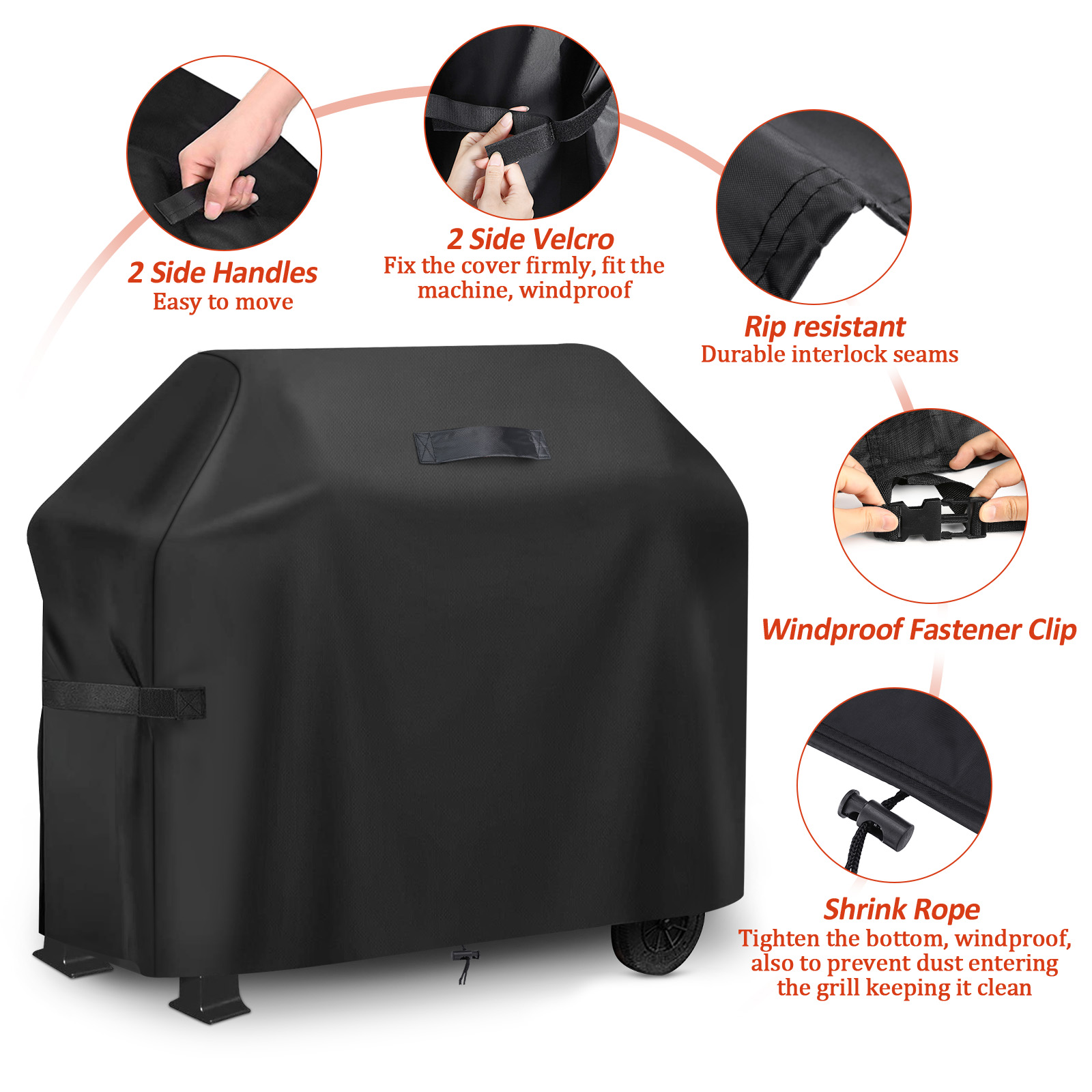 BBQ Grill Cover Waterproof Round Gas Heavy Duty Waterproof Windproof ...