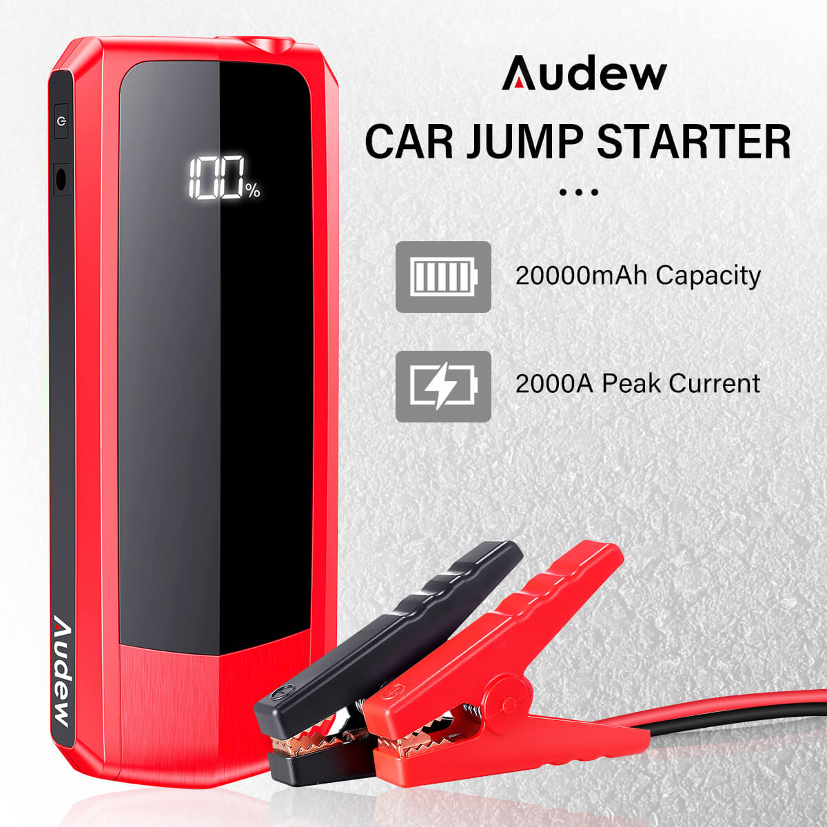 Audew 2000A Peak 20000mAh Car Jump Starter for All Gas Engines or Up To 8.5L US 