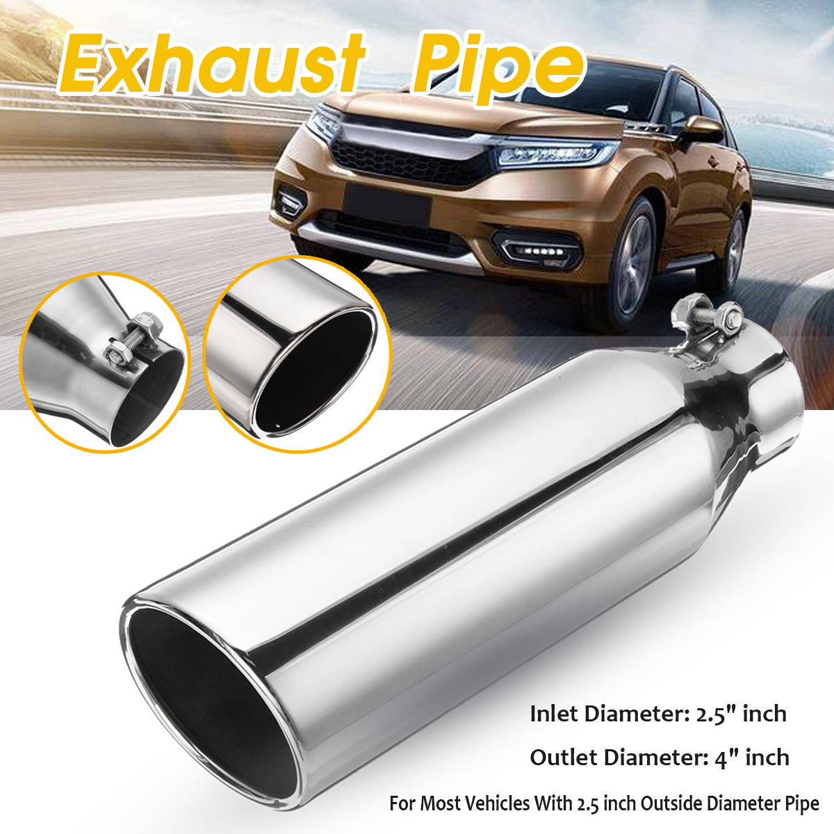 Tube dextr/émit/é d/échappement en acier inoxydable poli 65/ mm