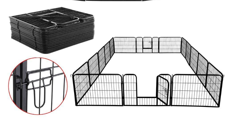 16 Panels Dog Fence Pet Playpens Exercise Pen, Heightening, 32H x 27L inches, 16 Panels, Heavy Duty, Metal, Foldable Barrier with Door, Gravity Automatic Door Lock, Indoor Outdoor, Black 16 Panels Dog Fence Pet Playpens Exercise Pen, Heightening, 32H x 27L inches, 16 Panels, Heavy Duty, Metal, Foldable Barrier with Door, Gravity Automatic Door Lock, Indoor Outdoor, Black