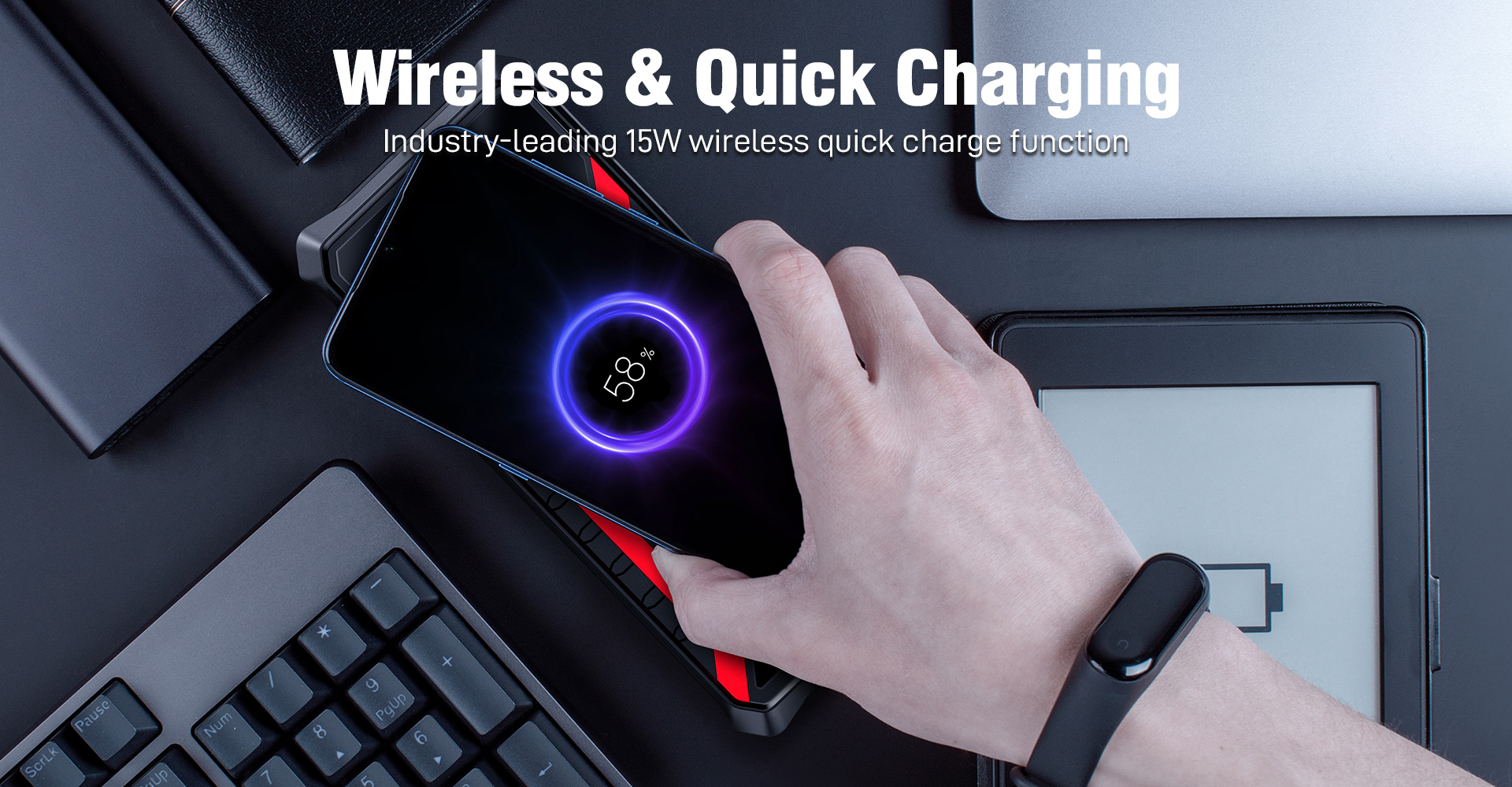 Audew 1500A Peak 18000mAh Car Jump Starter for Up To 8.5L Gas or 6.5L Diesel Engines with 15W Wireless Quick Charging  Audew 1500A Peak 18000mAh Car Jump Starter for Up To 8.5L Gas or 6.5L Diesel Engines with 15W Wireless Quick Charging