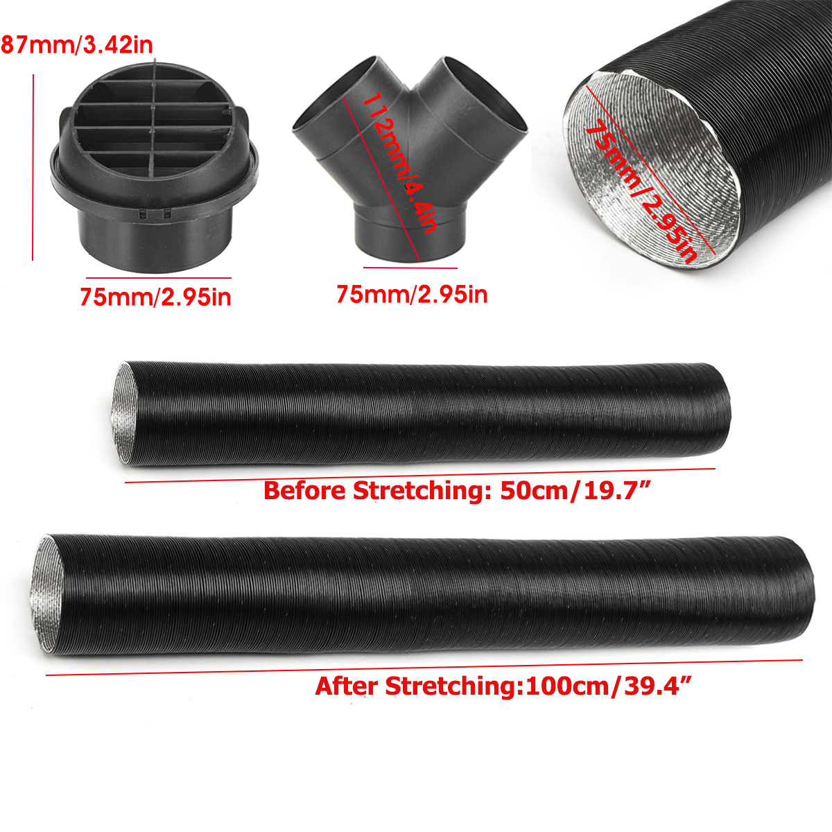 1x 75 mm x 1 m Flexibles Tuyau d/'aspiration Tuyau HJS Vorwärmschlauch