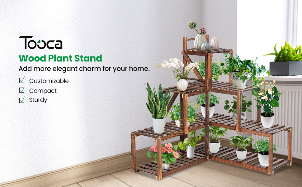 TOOCA Wood Plant Stand Indoor, 4PieceSet Flexible Combination Plant