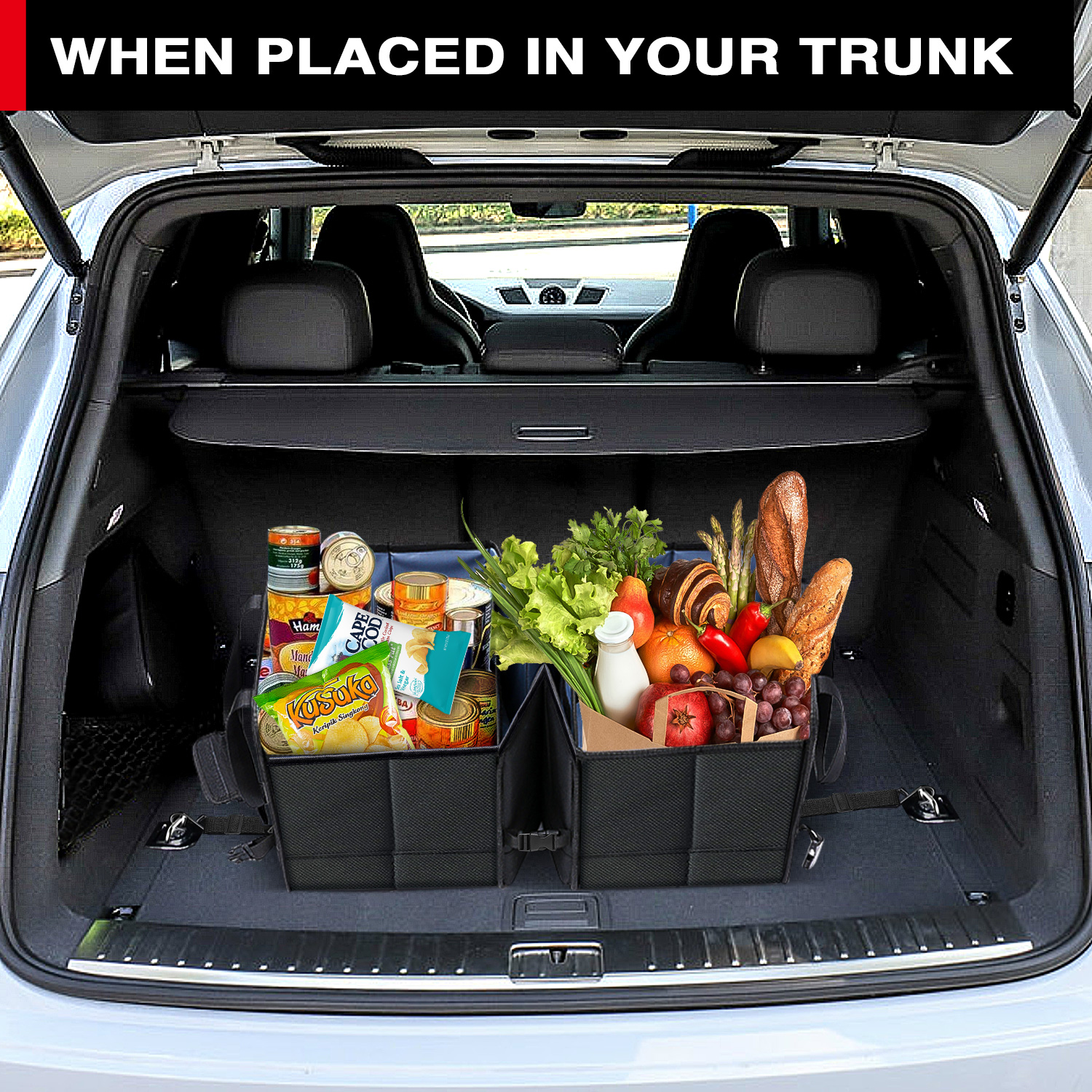 Car Trunk Organizer, Collapsible Auto Trunk Organizer Storage, Portable  Grocery Cargo Container with Two Large Compartments for SUV, Vehicle,  Truck