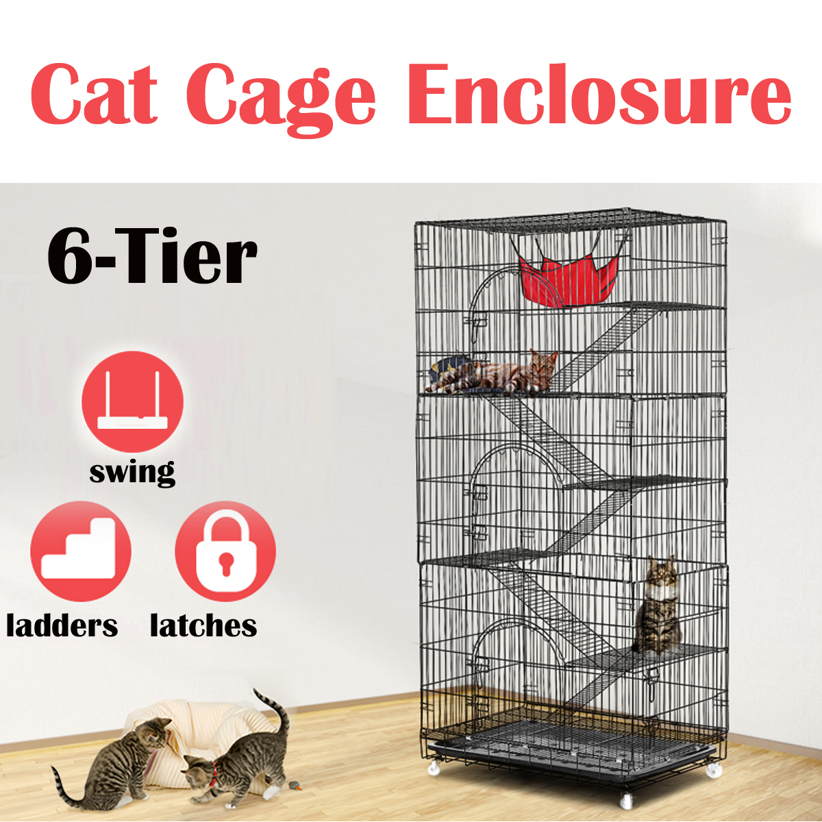 6-Tier Cat Cage, Large Pet Playpen Wire Metal Kitten Crate Kennel, Cat