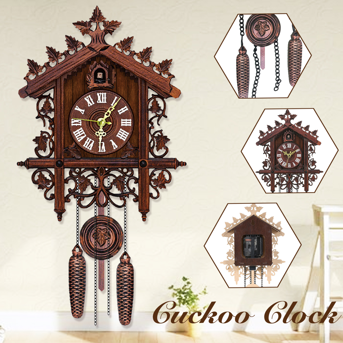 AUNMAS Horloge Murale Coucou Vintage En Bois - Décoration Arbre Maison Pour Chambre Salon Et Bureau