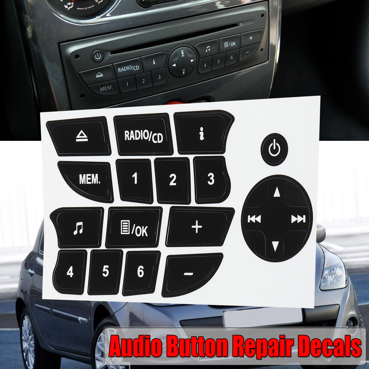 Voiture Bouton autocollants de réparation radio cd Audio