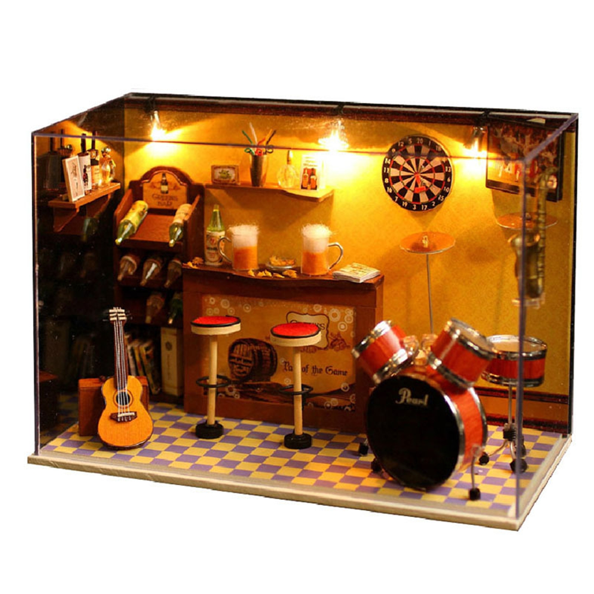 TEMPSA DIY LED Lumière Musique Mini Bar Maison Poupée En Bois TEMPSA DIY LED Lumière Musique Mini Bar Maison Poupée En Bois