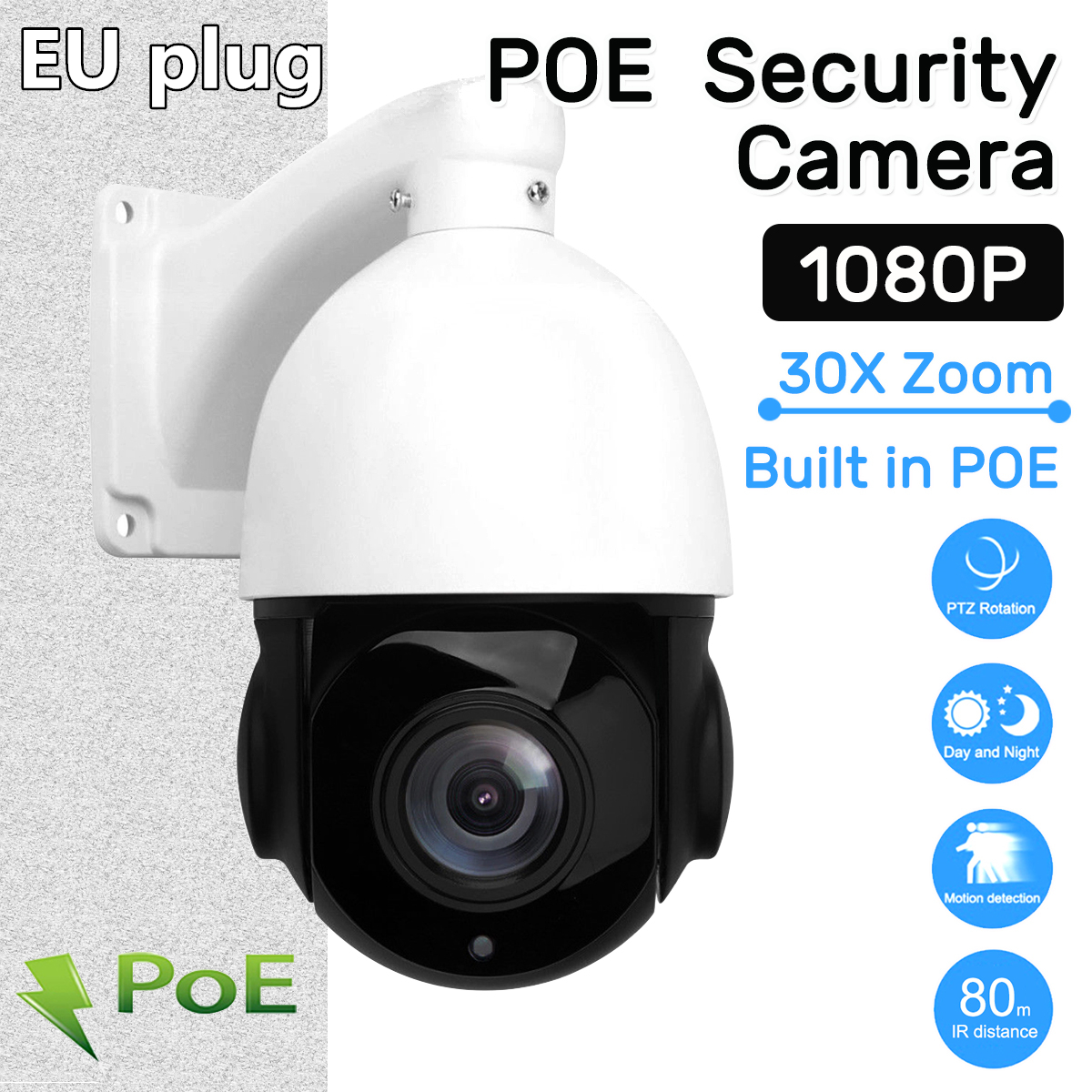 POE PTZ 1080P Caméra De Surveillance Extérieur 360 ° 30X ZOOM 2MP Nuit ...