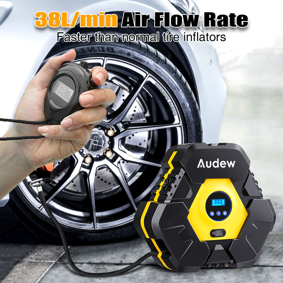 3669 Handheld Car Air Pump Tyre Inflator 150psi Wired Digital