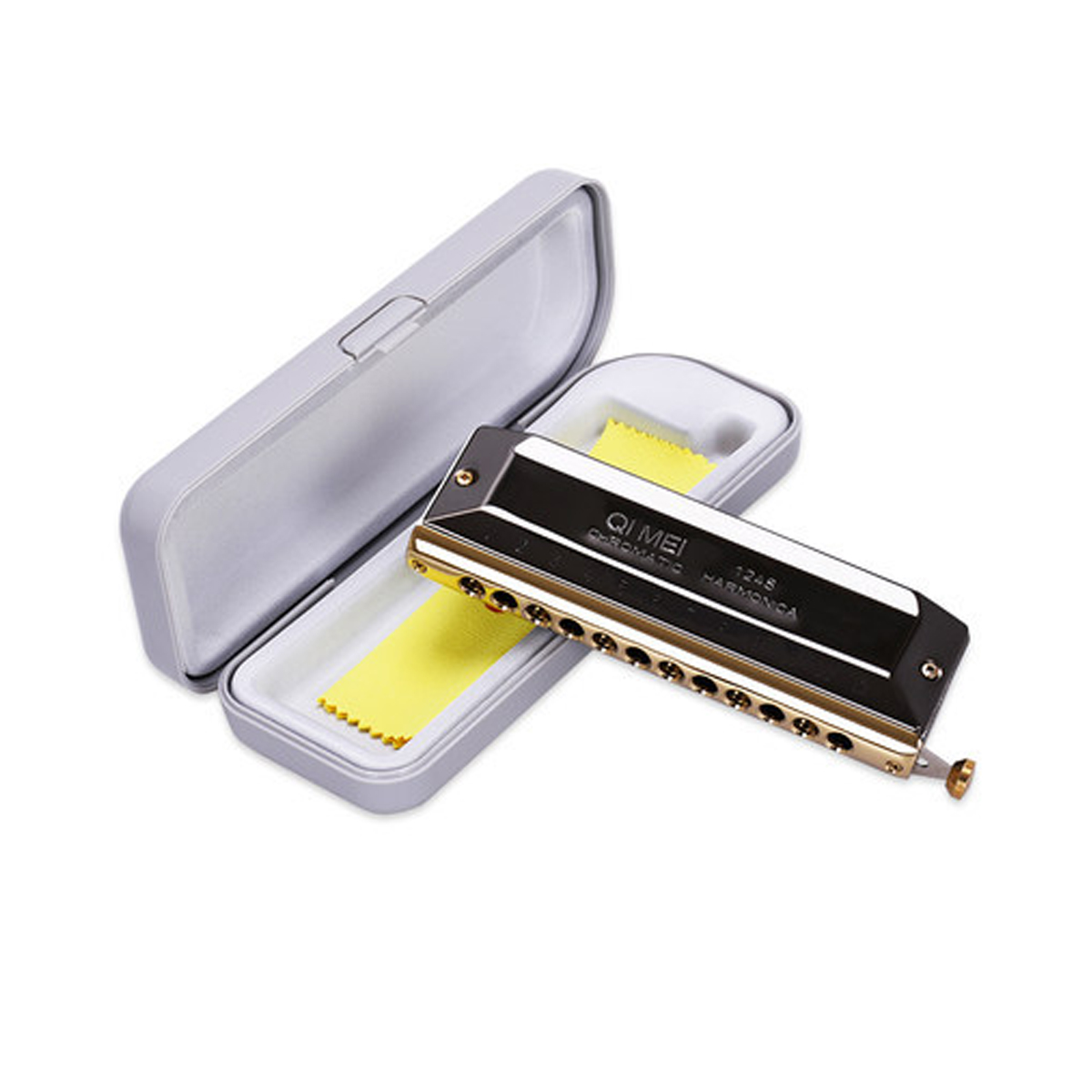 SUPER Set Harmonica Chromatique 12 Trous 48 Tons Embout rond Noir Or