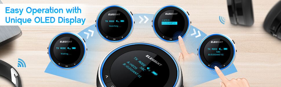 ELEGIANT 2-in-1 Bluetooth 5.1 Transmitter Receiver aptX Low Latency with  Clear OLED Screen Dual Link Stream 15-Level volume | BTI-077