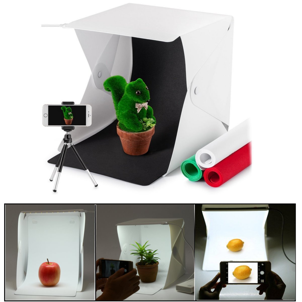 22.6x23x24cm Mini LED Photo Studio Photographie Cube Boîte Tente Fond