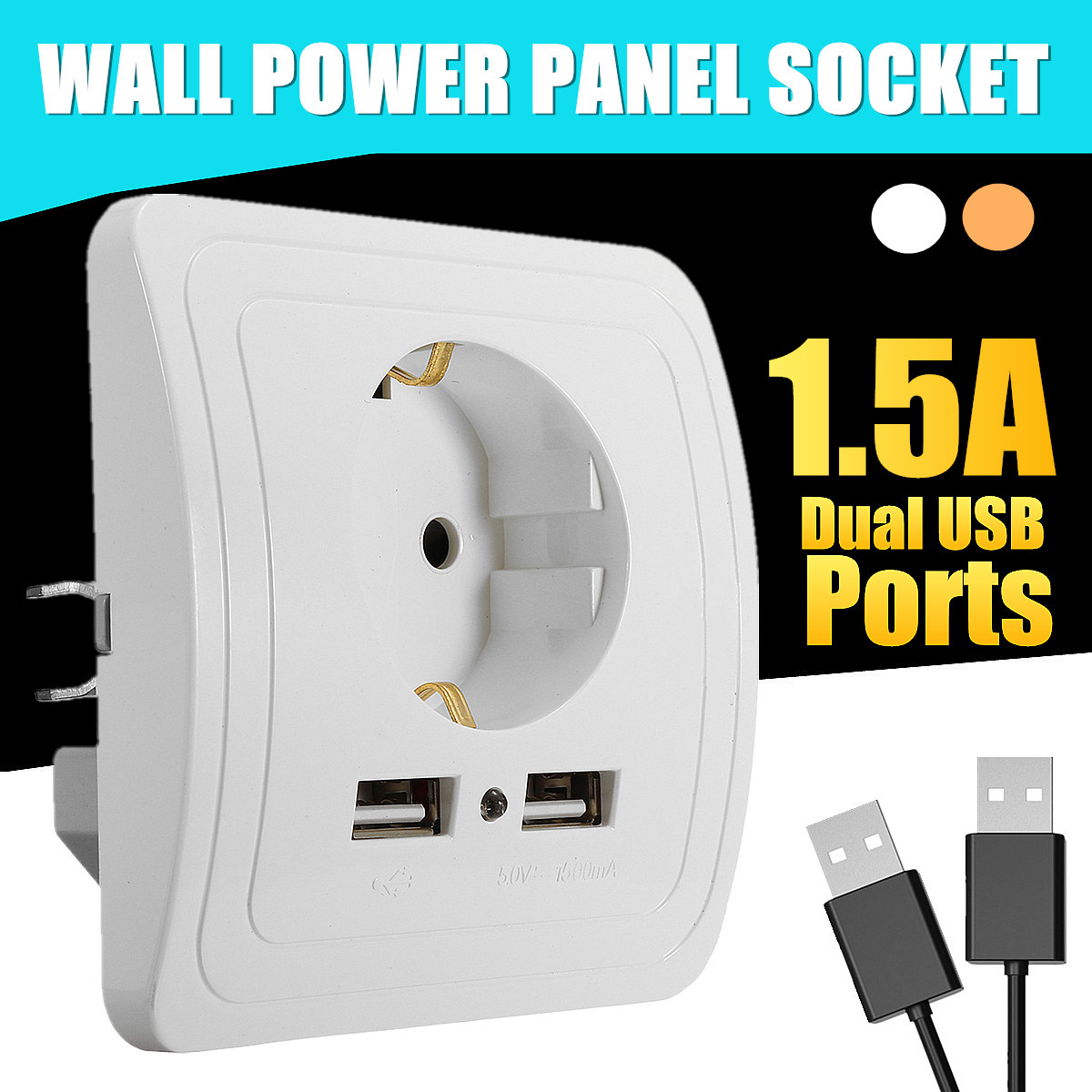 2pcs Prise Mural 2 USB Port Plaque Electrique 220V 16A à Adaptateur