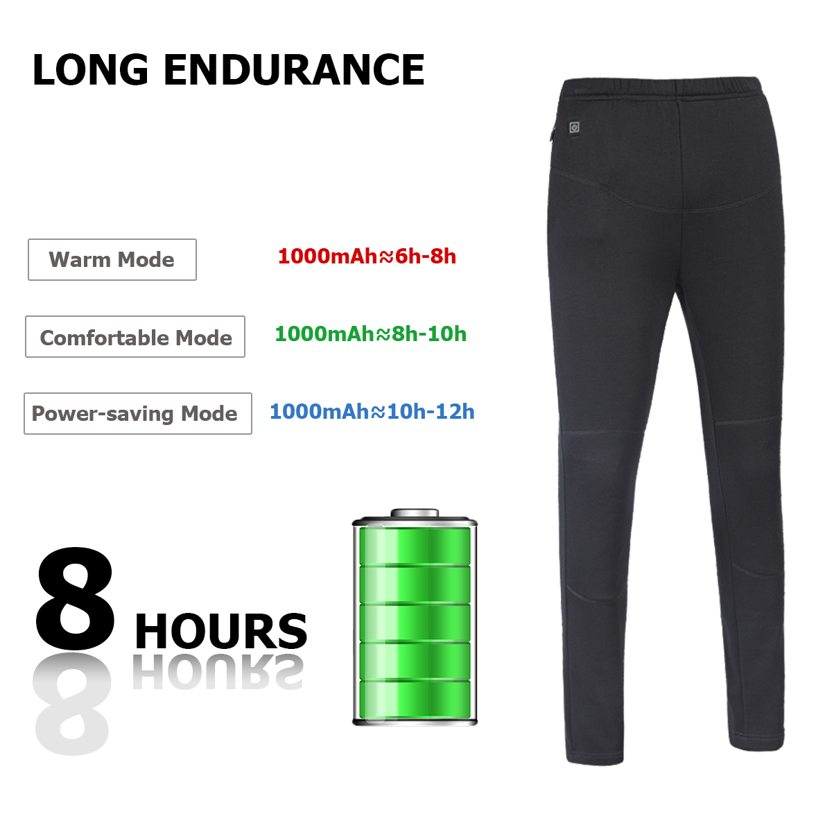 Pantalon Chauffant USB Batterie 10000mAh - 8 Zones - Pour Homme/Femme (Rando, Ski, Pêche) - 12