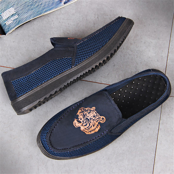 Fashion Men's Casual Suede Moccasin Shoes Tiger Mesh Breathable Loafers