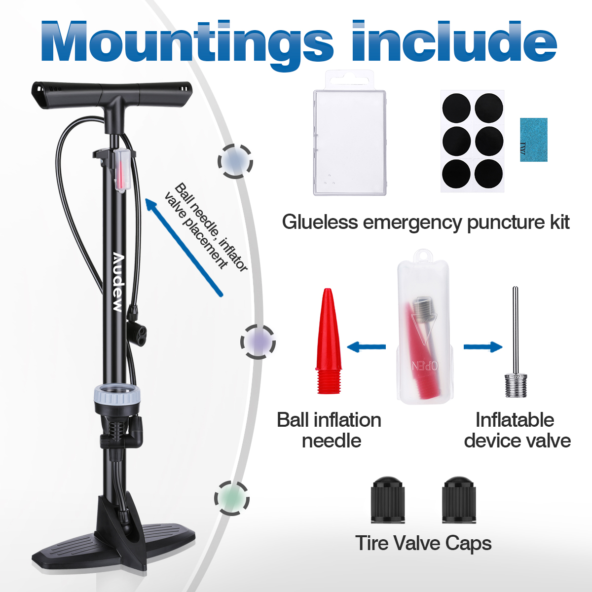 Audew 160PSI Bike Tire Aluminum Alloy Portable Hand Floor Pump with Gauge Audew 160PSI Bike Tire Aluminum Alloy Portable Hand Floor Pump with Gauge
