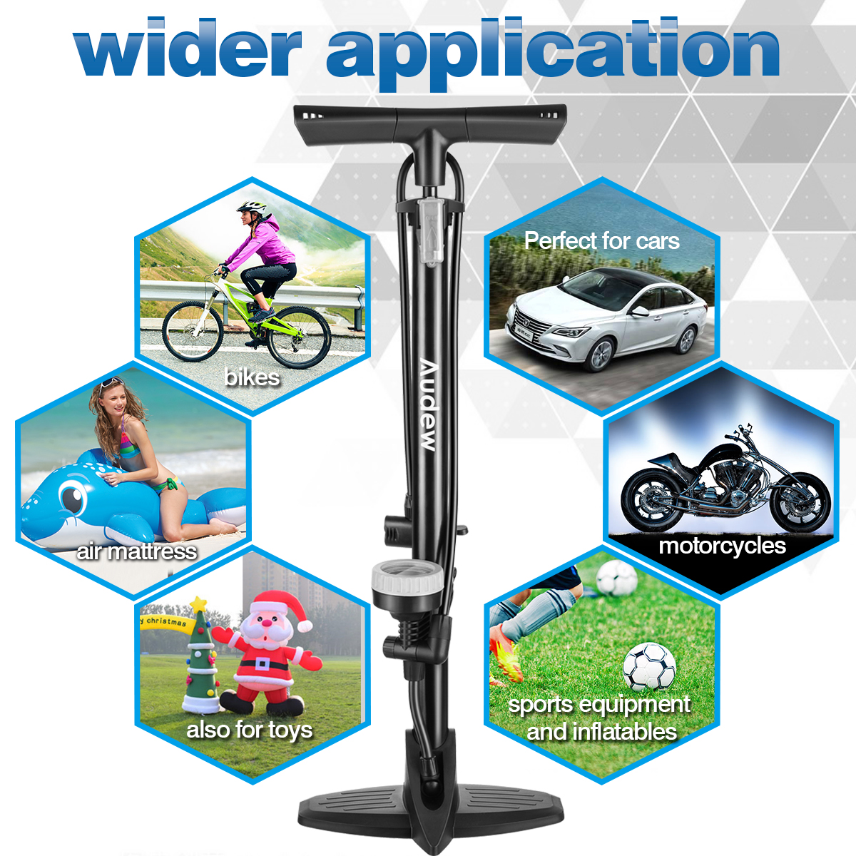 Audew 160PSI Bike Tire Aluminum Alloy Portable Hand Floor Pump with Gauge Audew 160PSI Bike Tire Aluminum Alloy Portable Hand Floor Pump with Gauge