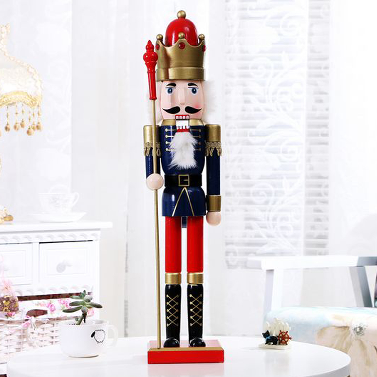 Casse-Noisette Soldat De Noël En Bois Rose - Décoration De Noël Traditionnelle, Figurine Collection (31 Cm)