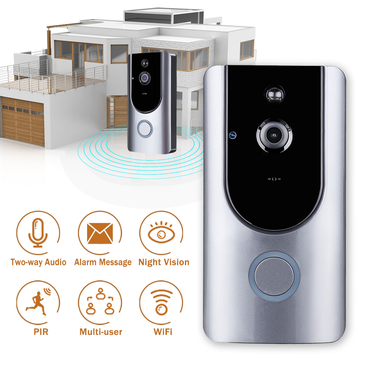 TEMPSA Sonnette Sans Fil Wifi Caméra Grand Angle 166° Vidéo Interphone