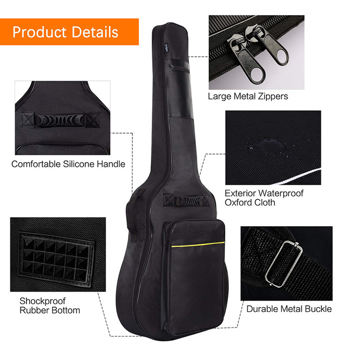 Housse De Guitare Acoustique 41 Pouces - Format Jumbo, Rembourrée, Avec Doubles Sangles - Protection Pour Transport