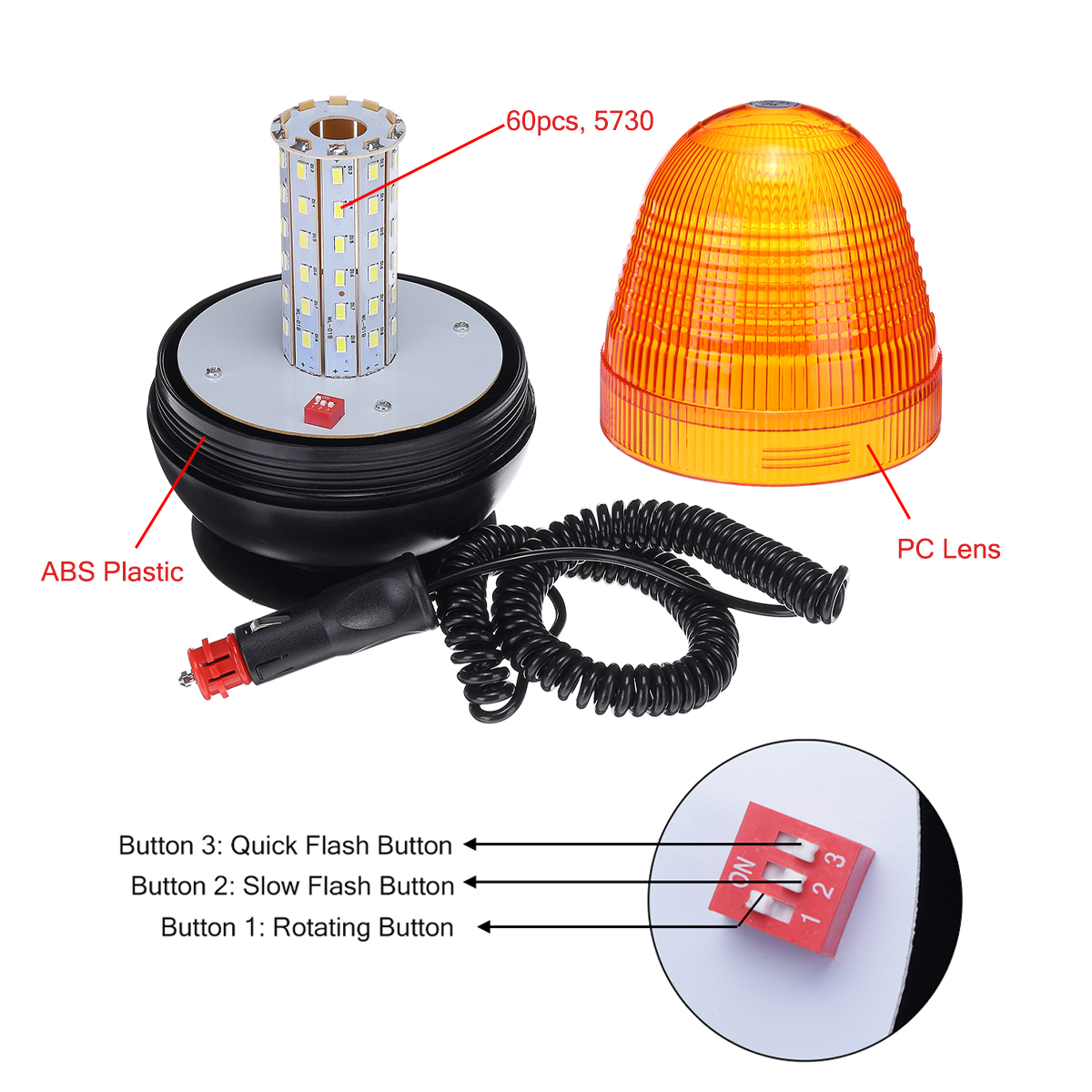 2 X 12V LED CLIGNOTANT BALISE JAUNE GYROPHARE DE SIGNALISATION CAMION TRACTEUR