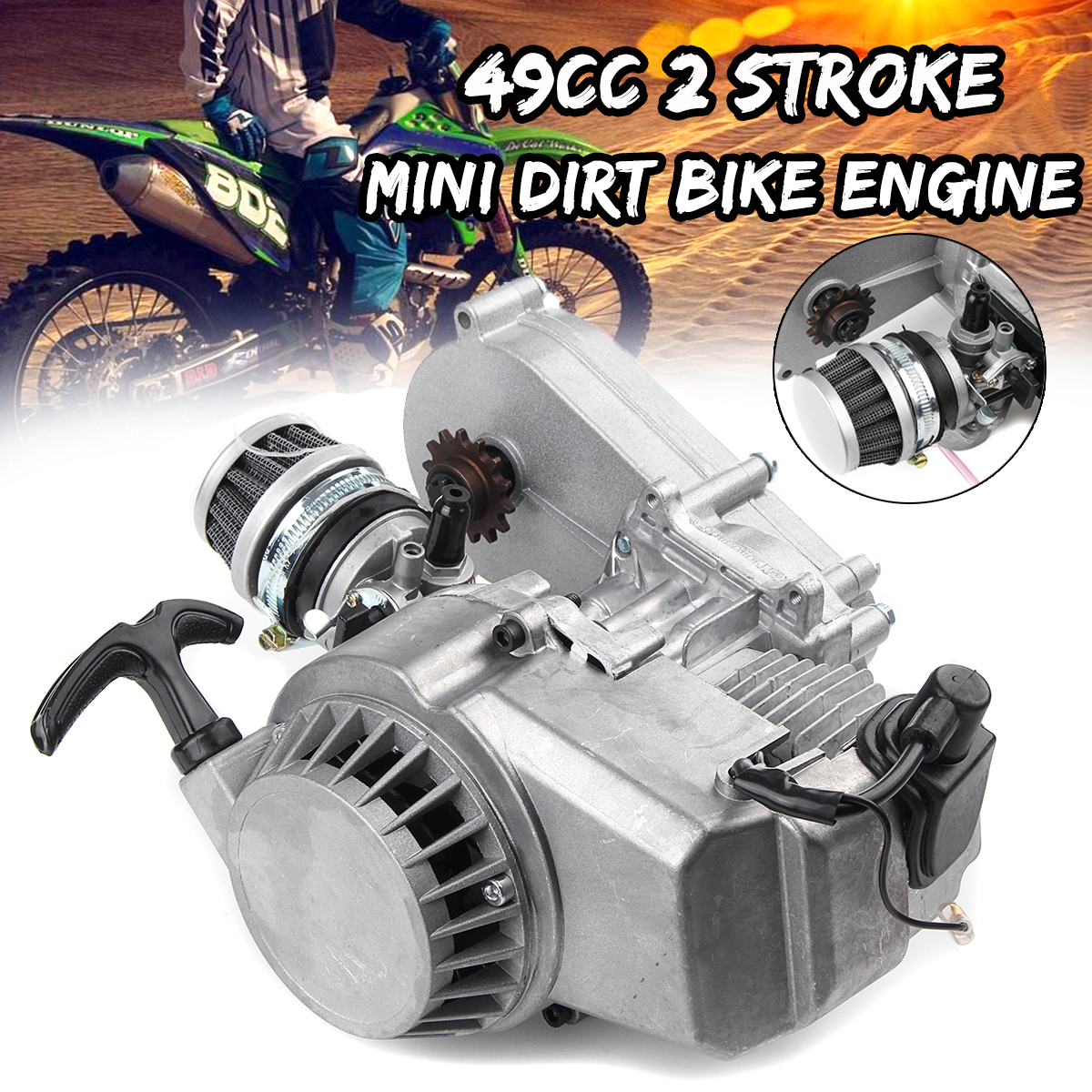 Moteur Pocket Bike 49cc, 2 Temps Pullstart Engine Motor Kit