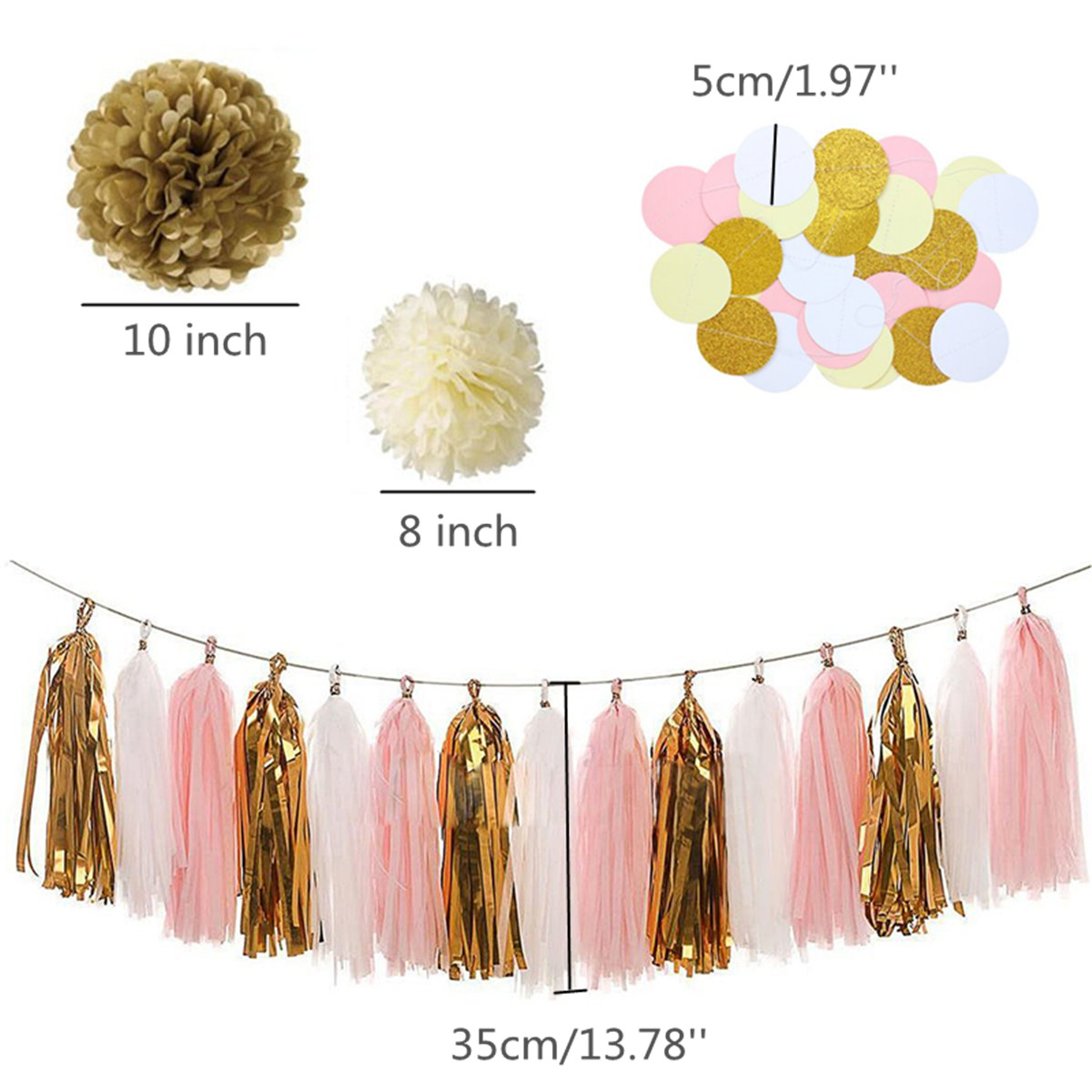 Or Rose, Ensemble de A 130 Pieds Dor/é Paillettes Guirlande Suspendue d/’/Étoiles en Papier D/écoration pour Mariage Anniversaire F/ête de No/ël