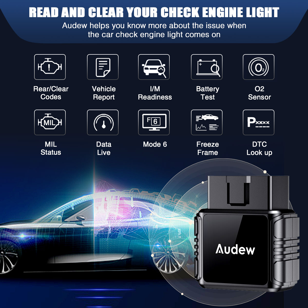 OBD2 Bluetooth Wireless Diagnostic Code Reader OBD II Scan Tool Reset &  Clear Check Car Engine Light,Bluetooth Scanner Read, Compatible with iOS