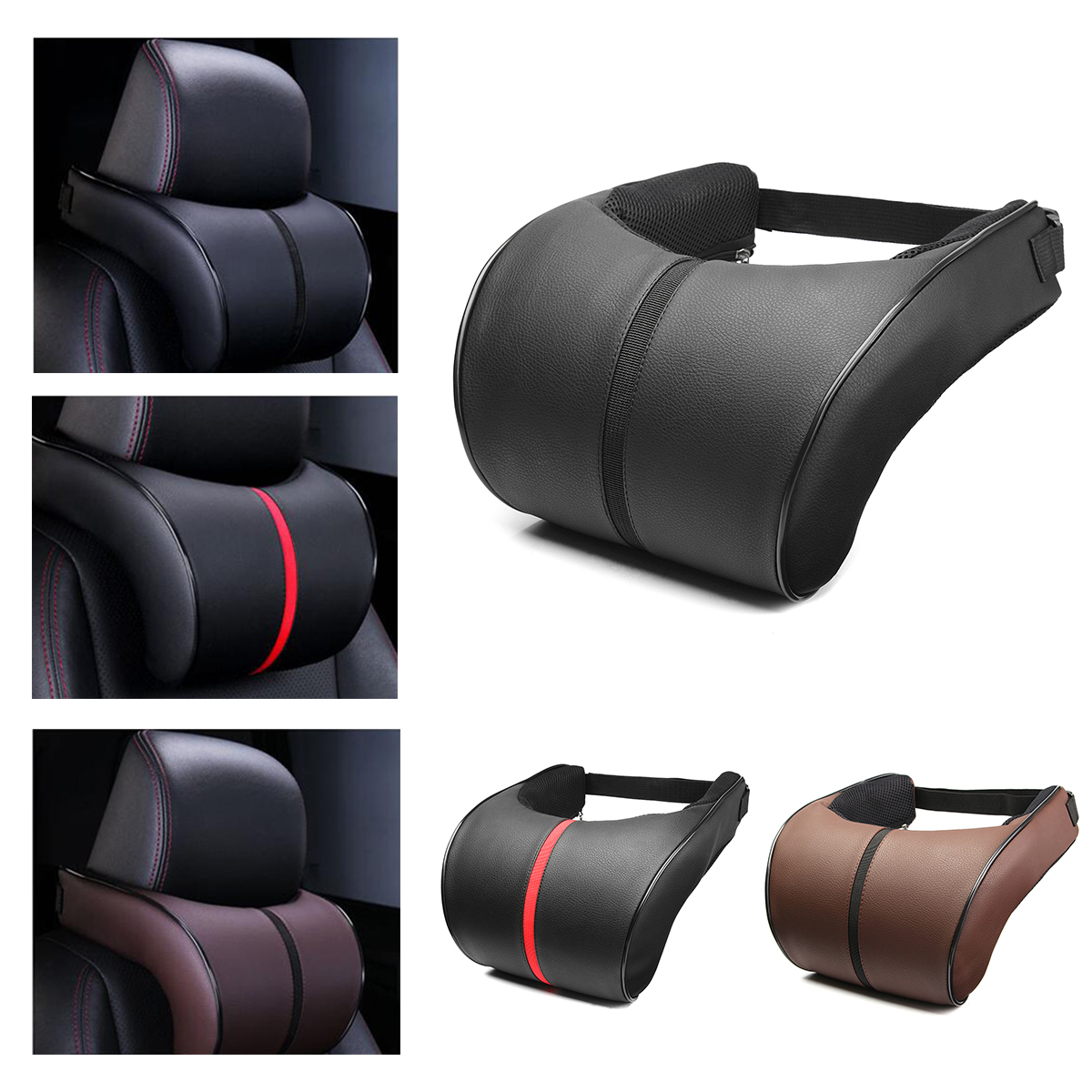 2 Oreillers De Cou Pour Siège Auto En Simili Cuir Marron | Confort Ergonomique, Maintien Cervical, Anti-douleur
