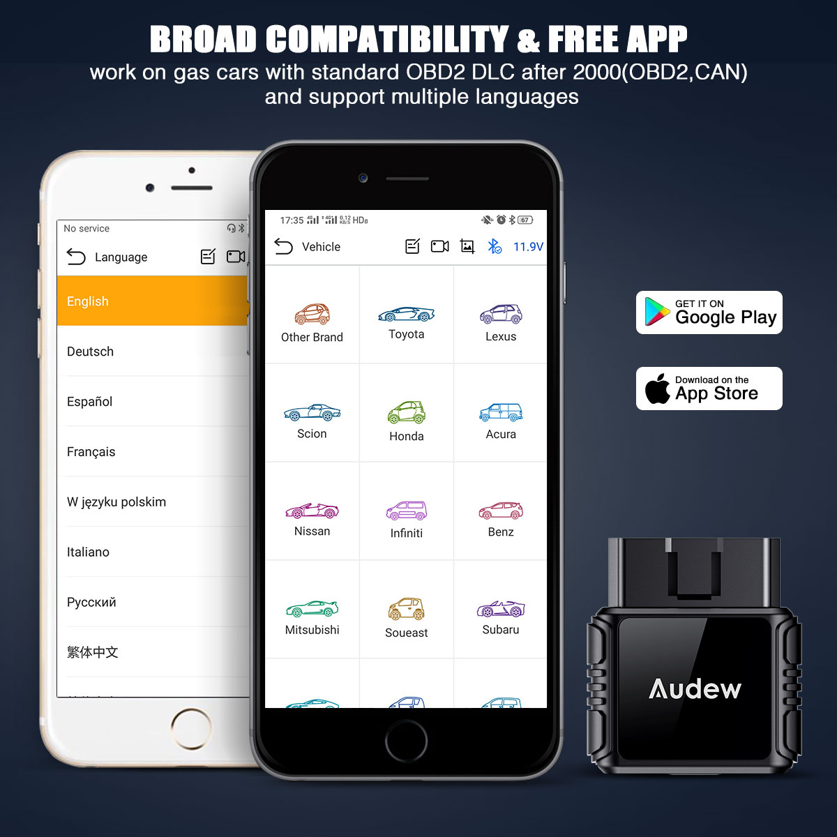 Bluetooth OBD2 Car Code Reader with Free App Download and Free Shipping! 