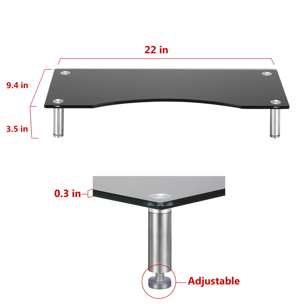 Support Pour Écran ROLINE En Verre - Rehausseur Ergonomique 75-85cm - 20kg Charge - Chrome