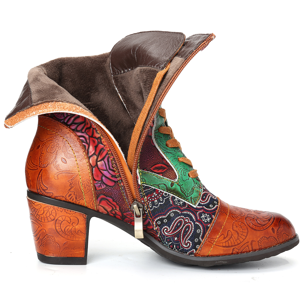 gracosy Handmade Leather Ankle Bootie for Women, Floral Pattern Bohemia ...