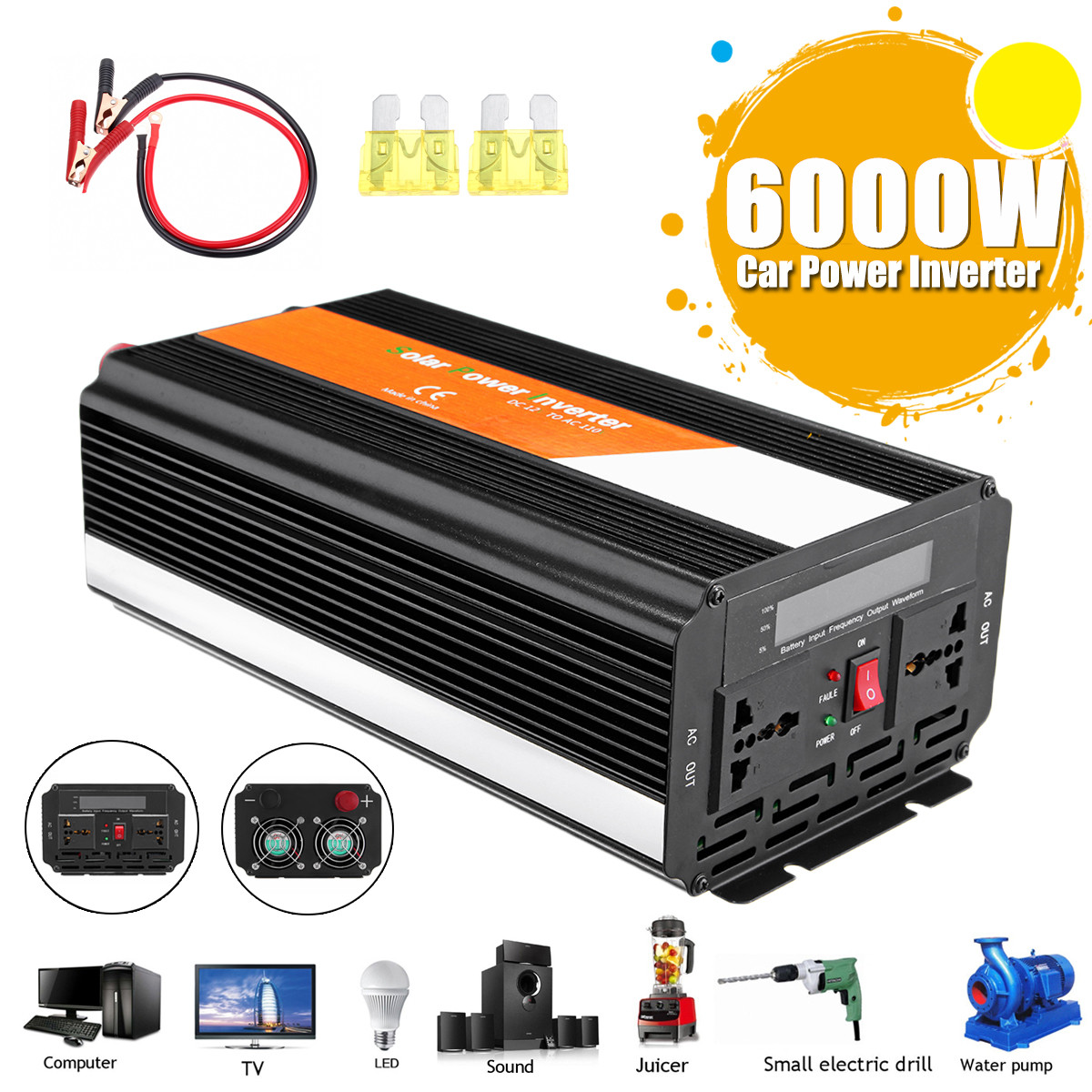 Yinleader Convertisseur onde sinuso/ïdale modifi/ée 12v 220v onduleur 1500W 3000W transformateur de tension