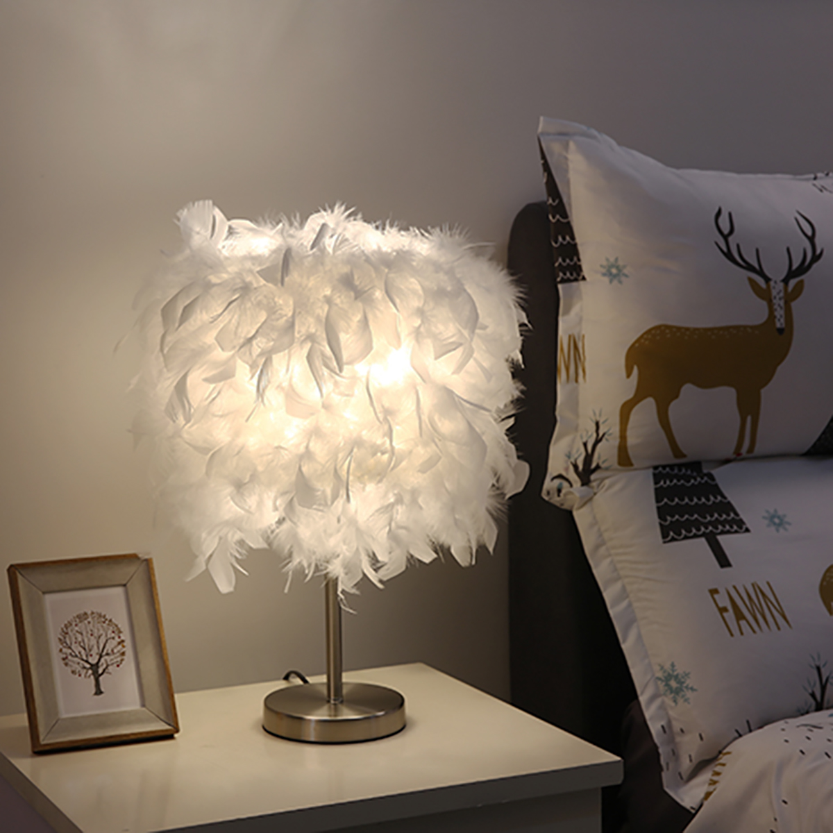 Lampe de bureau LED plume avec télécommande, lampe de table décorative