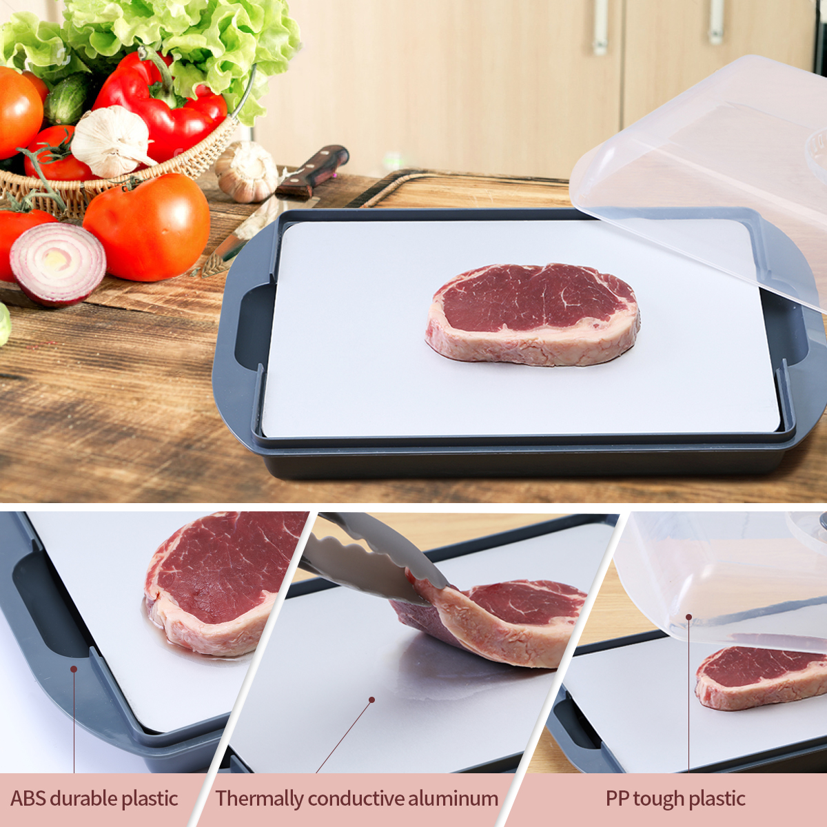 Defrost Board with Drip Tray, Thawing Frozen Meat Defrosting Plate, Fast Safe Na
