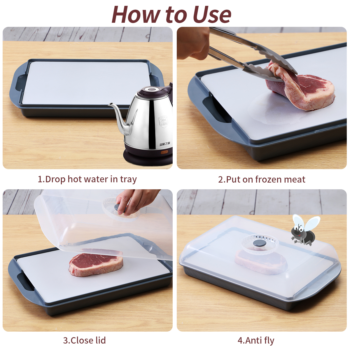 Defrost Board with Drip Tray, Thawing Frozen Meat Defrosting Plate