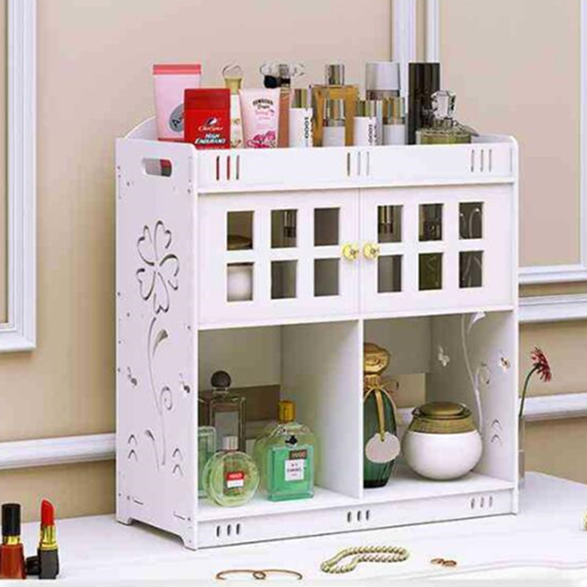 Armoire Murale Salle De Bain 2 Niveaux Avec Portes – Dimensions 37x20x40,8 Cm, Blanc – En PVC, Charge Max 10 Kg - 6