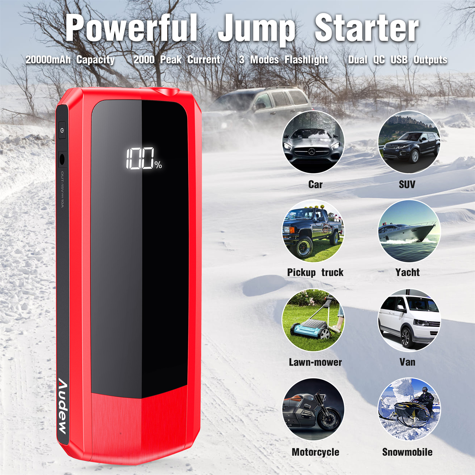 Audew 2000A Peak 20000mAh Jump Starter(Former 1500A)