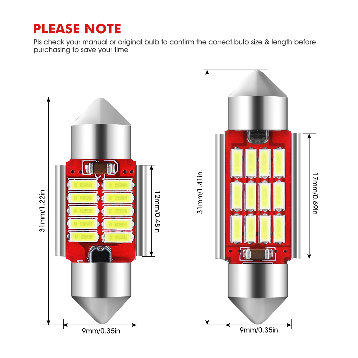 Audew 6pcs LED Interior Dome Lights, DE3021/DE3022/DE3175, Color White