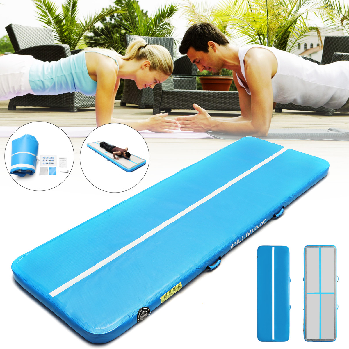 KIKILIVE Tapis De Tumbling, 20 CM D'épaisseur Tapis D'entrainement, 3M Tapis De Gymnastique,Tapis D'exercice Avec Pompe à Air, Piste De Gym Gonflable, Matelas D'Air